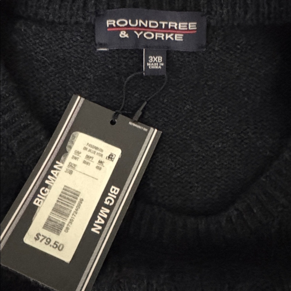 NWT Roundtree & Yorke 3X 3XB Navy Wool Blend Fisherman Style Cable knit Sweater - Picture 6 of 10